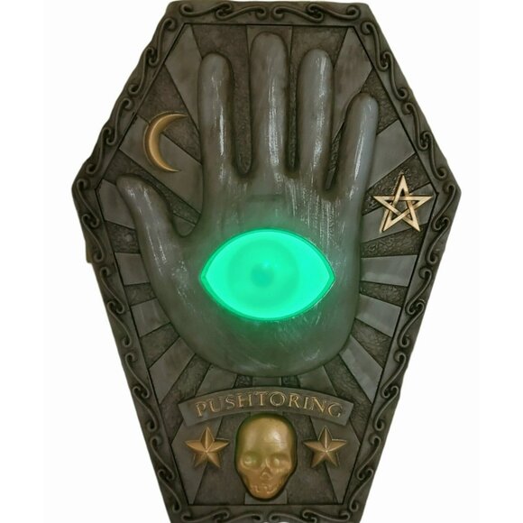 New Halloween Eyeball Doorbell Animated Creepy Coffin Hand Sound Lights Up Gemmy - Picture 4 of 11